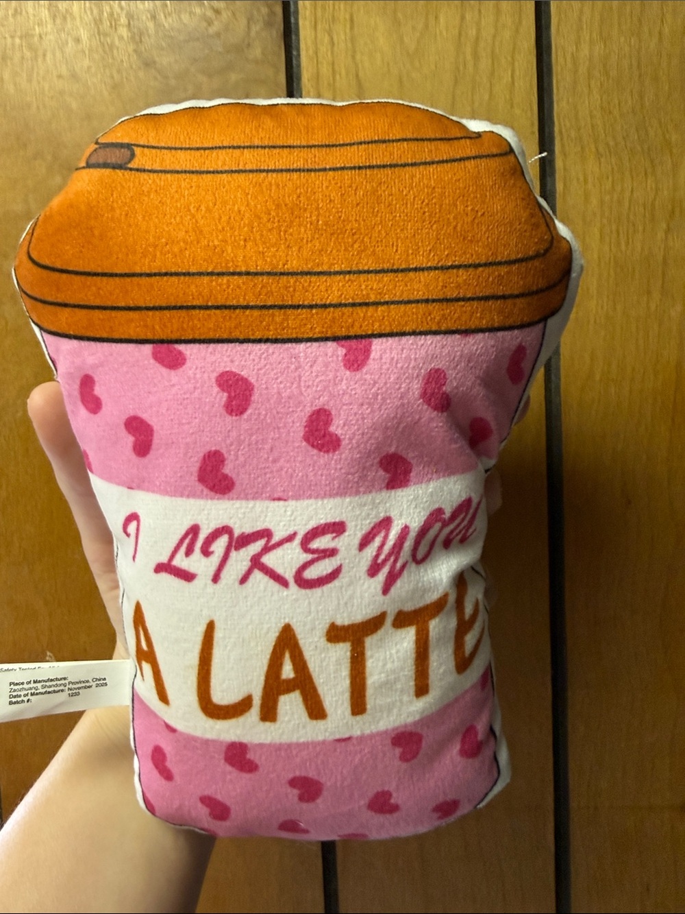 Pink 'I Like You a Latte' Plush Coffee Cup Stuffed Toy